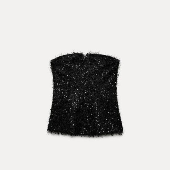 ZARA FRINGE AND SEQUIN BUSTIER TOP - Picture 3 of 10